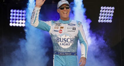 BRISTOL, TENNESSEE - APRIL 09: Kevin Harvick, driver of the #4 Busch Light Ford, waves to fans as he walks onstage during driver intros prior to the NASCAR Cup Series Food City Dirt Race at Bristol Motor Speedway on April 09, 2023 in Bristol, Tennessee. (Photo by Jared C. Tilton/Getty Images) | Getty Images