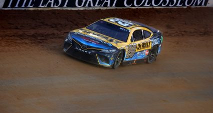 BRISTOL, TENNESSEE - APRIL 09: Christopher Bell, driver of the #20 DeWalt Power Stack Toyota, drives during the NASCAR Cup Series Food City Dirt Race at Bristol Motor Speedway on April 09, 2023 in Bristol, Tennessee. (Photo by James Gilbert/Getty Images) | Getty Images