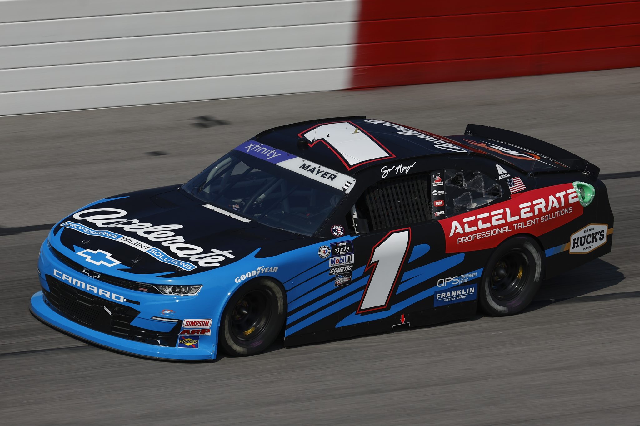 DARLINGTON, SOUTH CAROLINA - MAY 12: Sam Mayer, driver of the #1 Accelerate Pros Talent Chevrolet, drives during practice for the NASCAR Xfinity Series Shriners Children's 200 at Darlington Raceway on May 12, 2023 in Darlington, South Carolina. (Photo by Jared C. Tilton/Getty Images) | Getty Images