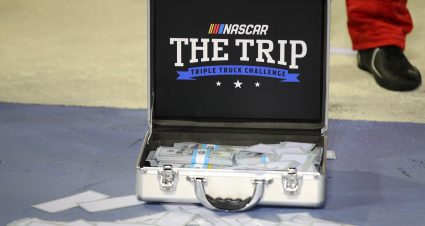 LEBANON, TENNESSEE - JUNE 24: A detail view of the NASCAR The Trip Triple Truck Challenge briefcase with prop currency the NASCAR Camping World Truck Series Rackley Roofing 200 at Nashville Superspeedway on June 24, 2022 in Lebanon, Tennessee. (Photo by Meg Oliphant/Getty Images) | Getty Images