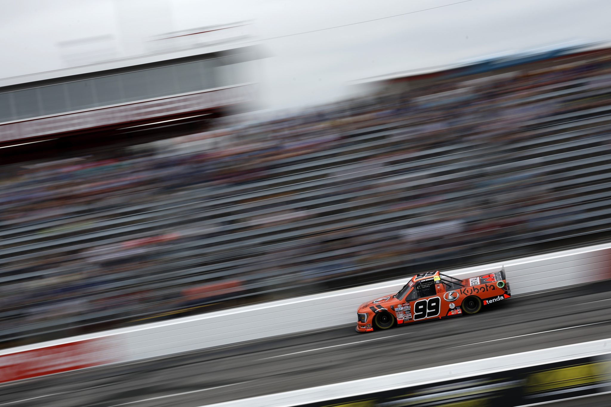 NORTH WILKESBORO, NORTH CAROLINA - MAY 19: Ben Rhodes, driver of the #99 Kubota Ford, drives during practice for the NASCAR Craftsman Truck Series Tyson 250 at North Wilkesboro Speedway on May 19, 2023 in North Wilkesboro, North Carolina. (Photo by Jared C. Tilton/Getty Images) | Getty Images