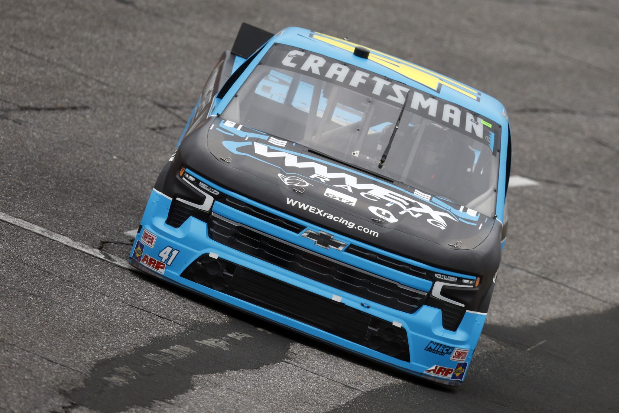 NORTH WILKESBORO, NORTH CAROLINA - MAY 20: Ross Chastain, driver of the #41 Worldwide Express Chevrolet, drives during qualifying for the NASCAR Craftsman Truck Series Tyson 250 at North Wilkesboro Speedway on May 20, 2023 in North Wilkesboro, North Carolina. (Photo by Sean Gardner/Getty Images) | Getty Images