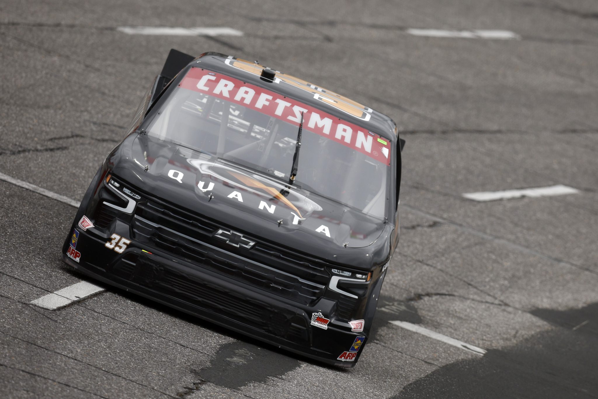 NORTH WILKESBORO, NORTH CAROLINA - MAY 20: Jake Garcia, driver of the #35 Quanta Chevrolet, drives during qualifying for the NASCAR Craftsman Truck Series Tyson 250 at North Wilkesboro Speedway on May 20, 2023 in North Wilkesboro, North Carolina. (Photo by Sean Gardner/Getty Images) | Getty Images