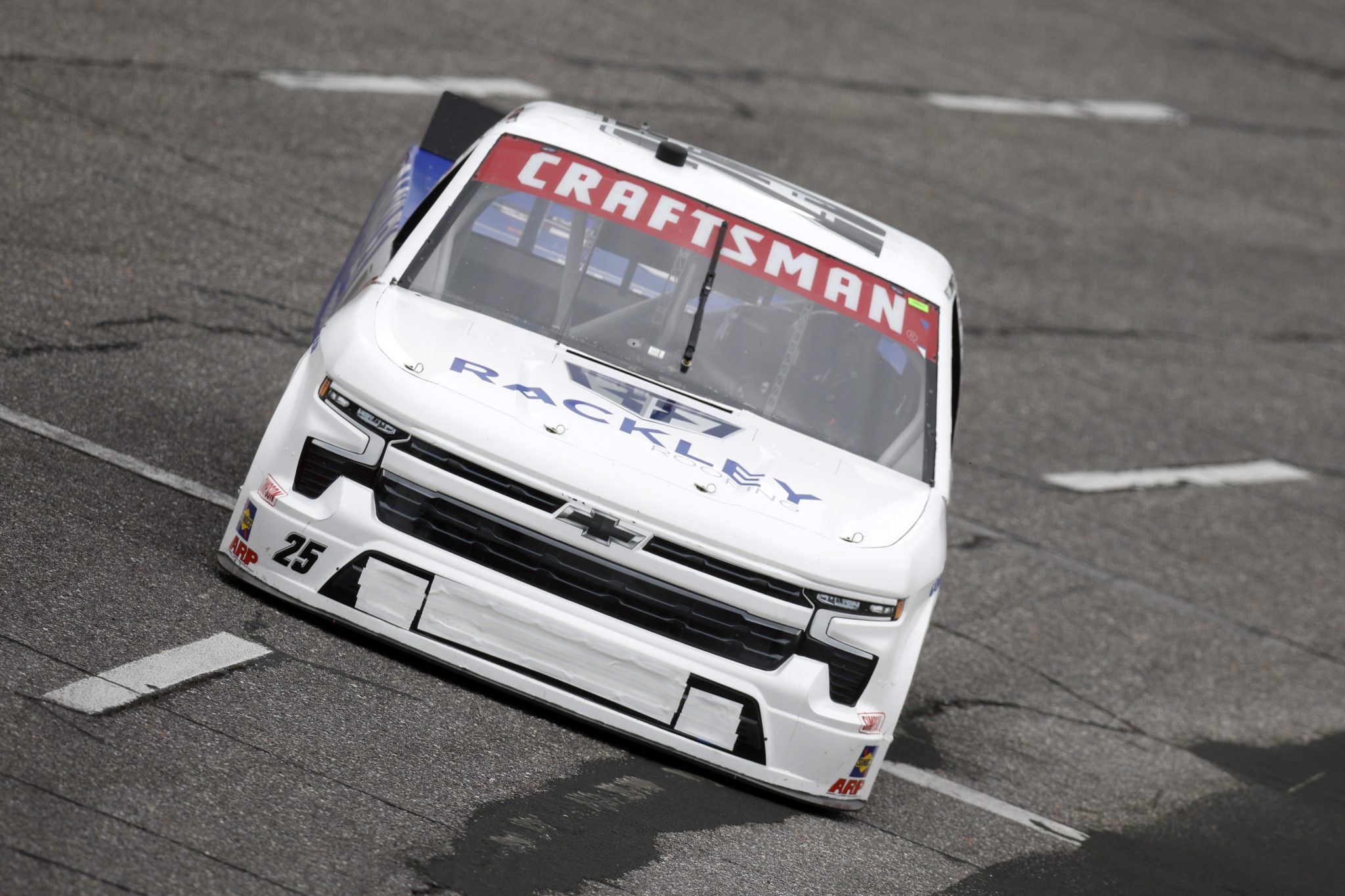 NORTH WILKESBORO, NORTH CAROLINA - MAY 20: Matt DiBenedetto, driver of the #25 Rackley Roofing Chevrolet, drives during qualifying for the NASCAR Craftsman Truck Series Tyson 250 at North Wilkesboro Speedway on May 20, 2023 in North Wilkesboro, North Carolina. (Photo by Sean Gardner/Getty Images) | Getty Images