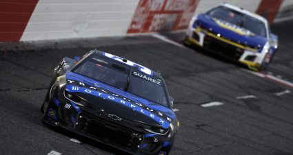 NORTH WILKESBORO, NORTH CAROLINA - MAY 20: Daniel Suarez, driver of the #99 Trackhouse Motorplex Chevrolet, drives during qualifying heat #2 for the NASCAR Cup Series All-Star Race at North Wilkesboro Speedway on May 20, 2023 in North Wilkesboro, North Carolina. (Photo by Sean Gardner/Getty Images) | Getty Images
