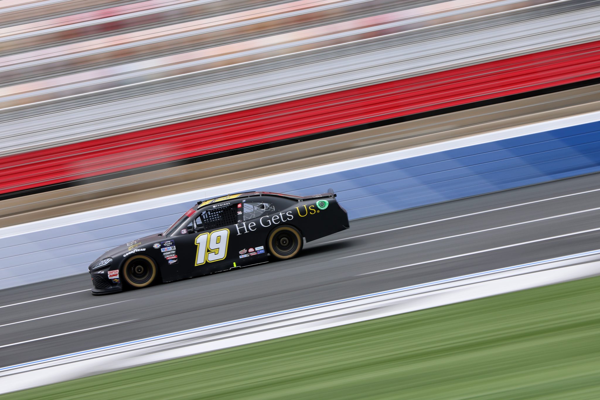 CONCORD, NORTH CAROLINA - MAY 26: Ty Gibbs, driver of the #19 He Gets Us Toyota, drives during practice for the NASCAR Xfinity Series Alsco Uniforms 300 at Charlotte Motor Speedway on May 26, 2023 in Concord, North Carolina. (Photo by David Jensen/Getty Images) | Getty Images