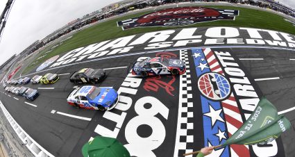CONCORD, NORTH CAROLINA - MAY 29: Justin Allgaier, driver of the #7 Unilever Military DeCA RCPT Chevrolet, leads the field to the green flag to start the NASCAR Xfinity Series Alsco Uniforms 300 at Charlotte Motor Speedway on May 29, 2023 in Concord, North Carolina. (Photo by Logan Riely/Getty Images) | Getty Images