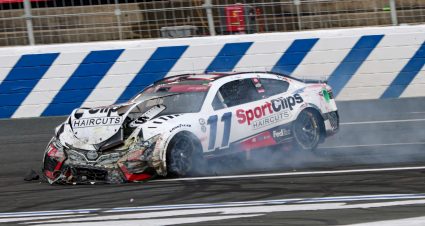 CONCORD, NORTH CAROLINA - MAY 29: Denny Hamlin, driver of the #11 Sport Clips Haircuts Toyota, spins after an on-track incident during the NASCAR Cup Series Coca-Cola 600 at Charlotte Motor Speedway on May 29, 2023 in Concord, North Carolina. (Photo by David Jensen/Getty Images) | Getty Images