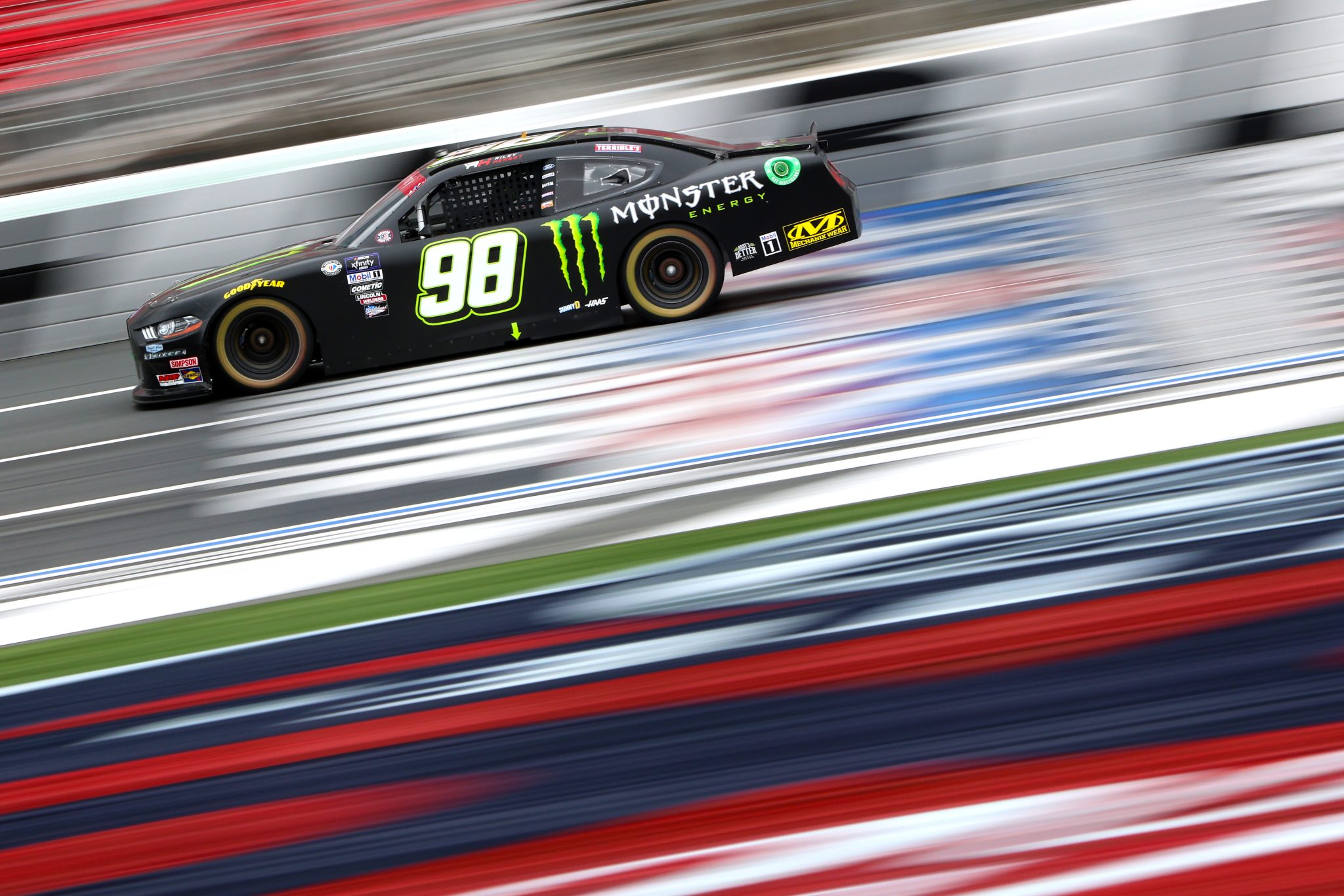 CONCORD, NORTH CAROLINA - MAY 29: Riley Herbst, driver of the #98 Monster Energy Ford, drives during the NASCAR Xfinity Series Alsco Uniforms 300 at Charlotte Motor Speedway on May 29, 2023 in Concord, North Carolina. (Photo by David Jensen/Getty Images) | Getty Images