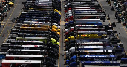 BRISTOL, TENNESSEE - MAY 31: A general view of team haulers prior to the NASCAR Cup Series Food City presents the Supermarket Heroes 500 at Bristol Motor Speedway on May 31, 2020 in Bristol, Tennessee. (Photo by Kevin C. Cox/Getty Images) | Getty Images