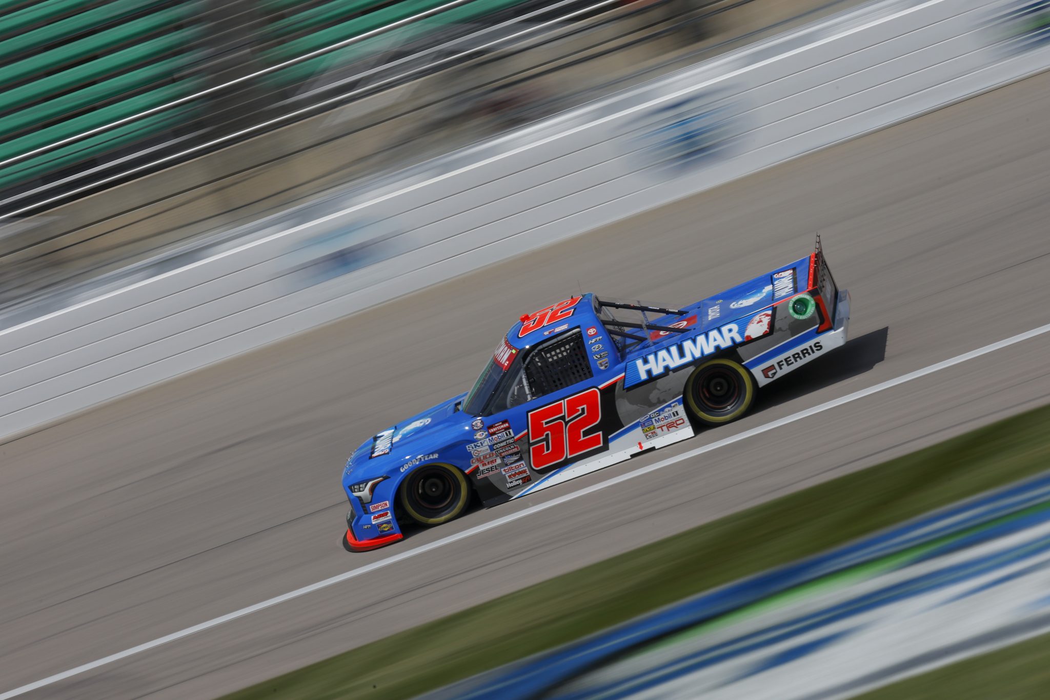 KANSAS CITY, KANSAS - MAY 06: Stewart Friesen, driver of the #52 Halmar International Toyota drives during qualifying for the NASCAR Craftsman Truck Series Heart of America 200 at Kansas Speedway on May 06, 2023 in Kansas City, Kansas. (Photo by Sean Gardner/Getty Images) | Getty Images