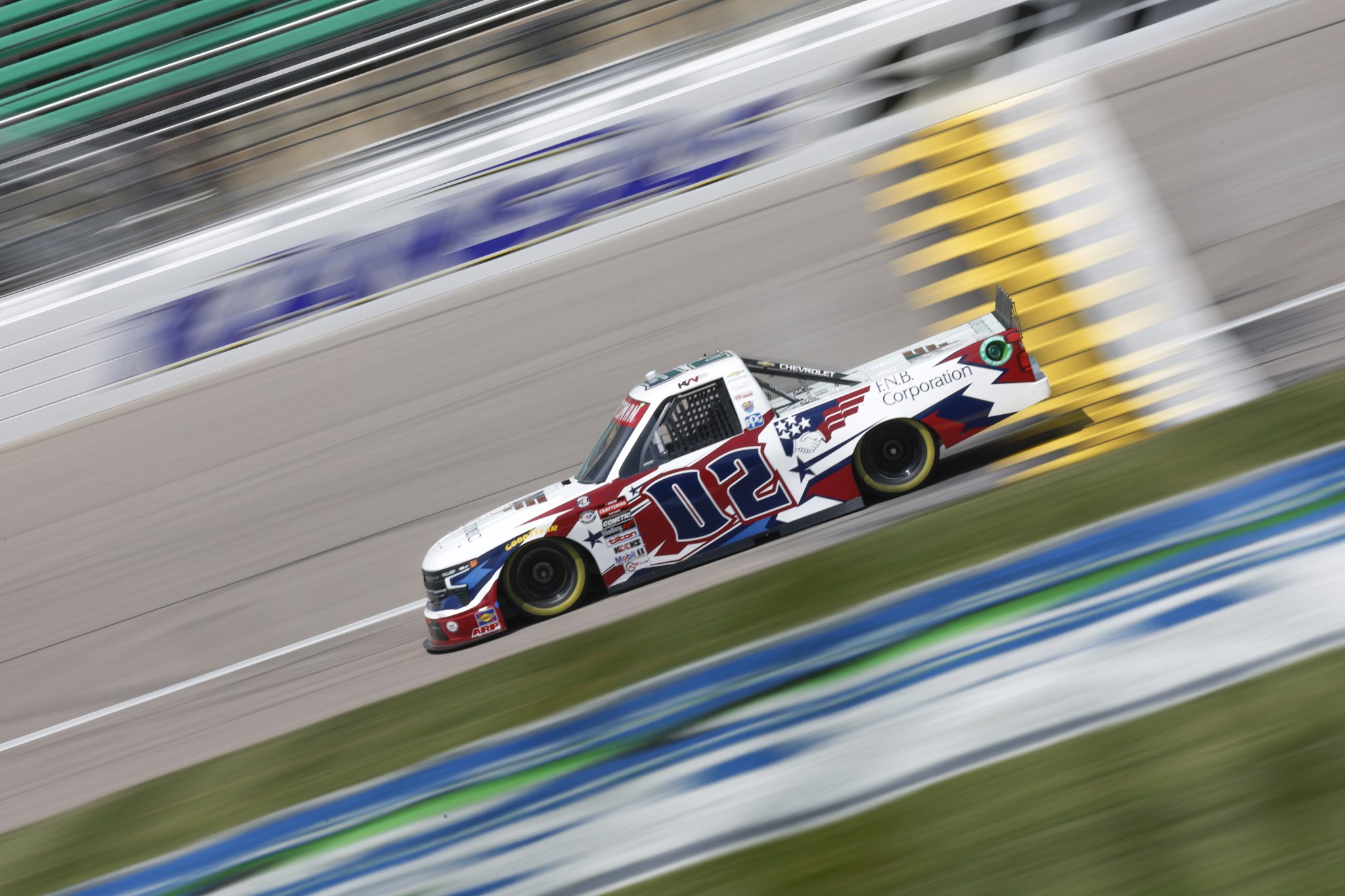 KANSAS CITY, KANSAS - MAY 06: Kris Wright, driver of the #02 F.N.B. Corporation Chevrolet drives during qualifying for the NASCAR Craftsman Truck Series Heart of America 200 at Kansas Speedway on May 06, 2023 in Kansas City, Kansas. (Photo by Sean Gardner/Getty Images) | Getty Images