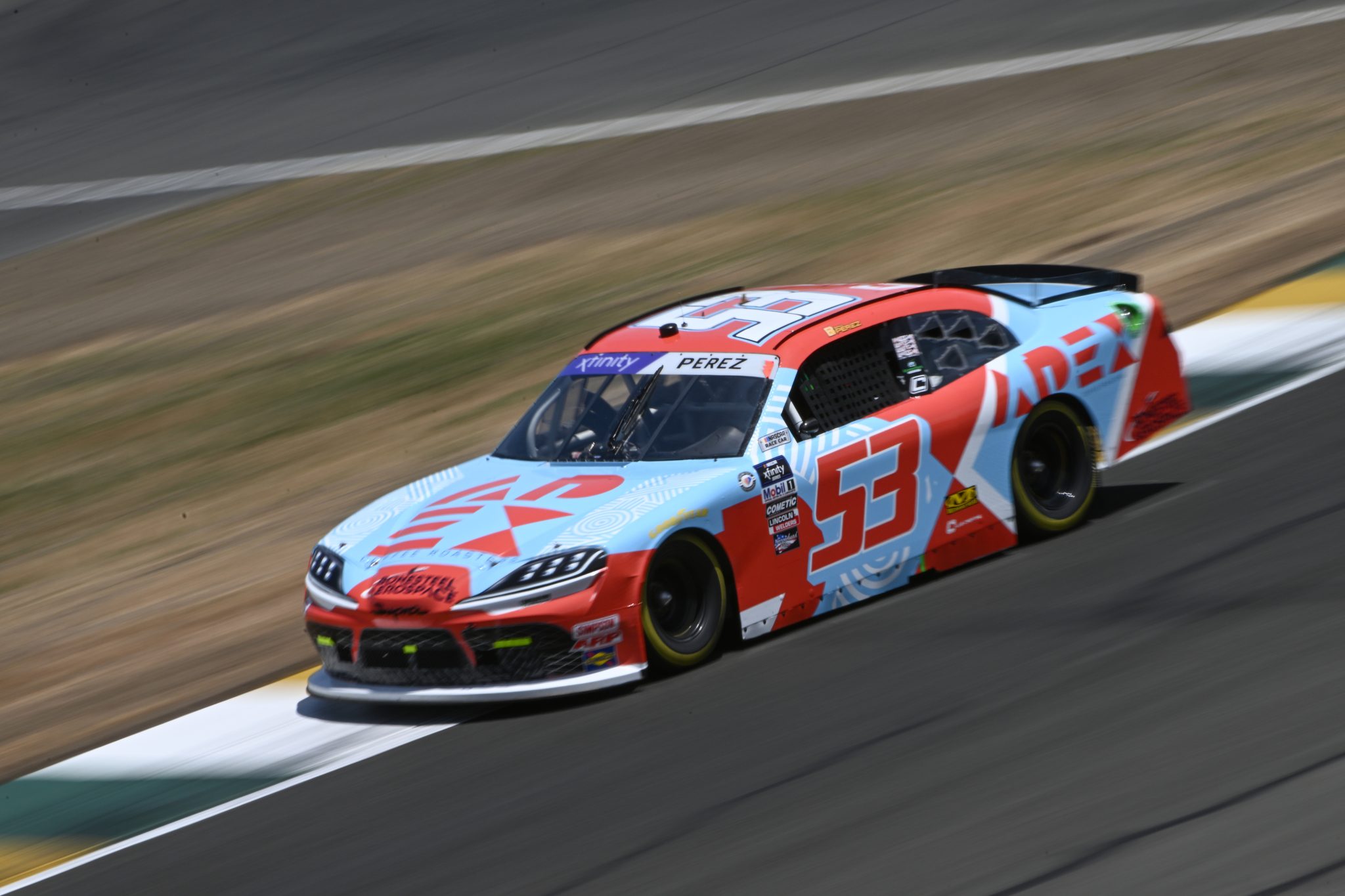 SONOMA, CALIFORNIA - JUNE 10: Brad Perez, driver of the #53 APEX Coffee Toyota, drives during qualifying for the NASCAR Xfinity Series DoorDash 250 at Sonoma Raceway on June 10, 2023 in Sonoma, California. (Photo by Logan Riely/Getty Images) | Getty Images