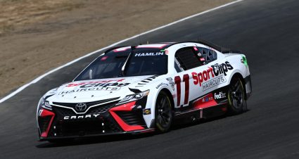 SONOMA, CALIFORNIA - JUNE 10: Denny Hamlin, driver of the #11 Sport Clips Haircuts Toyota, drives during practice for the NASCAR Cup Series Toyota / Save Mart 350 at Sonoma Raceway on June 10, 2023 in Sonoma, California. (Photo by Logan Riely/Getty Images) | Getty Images