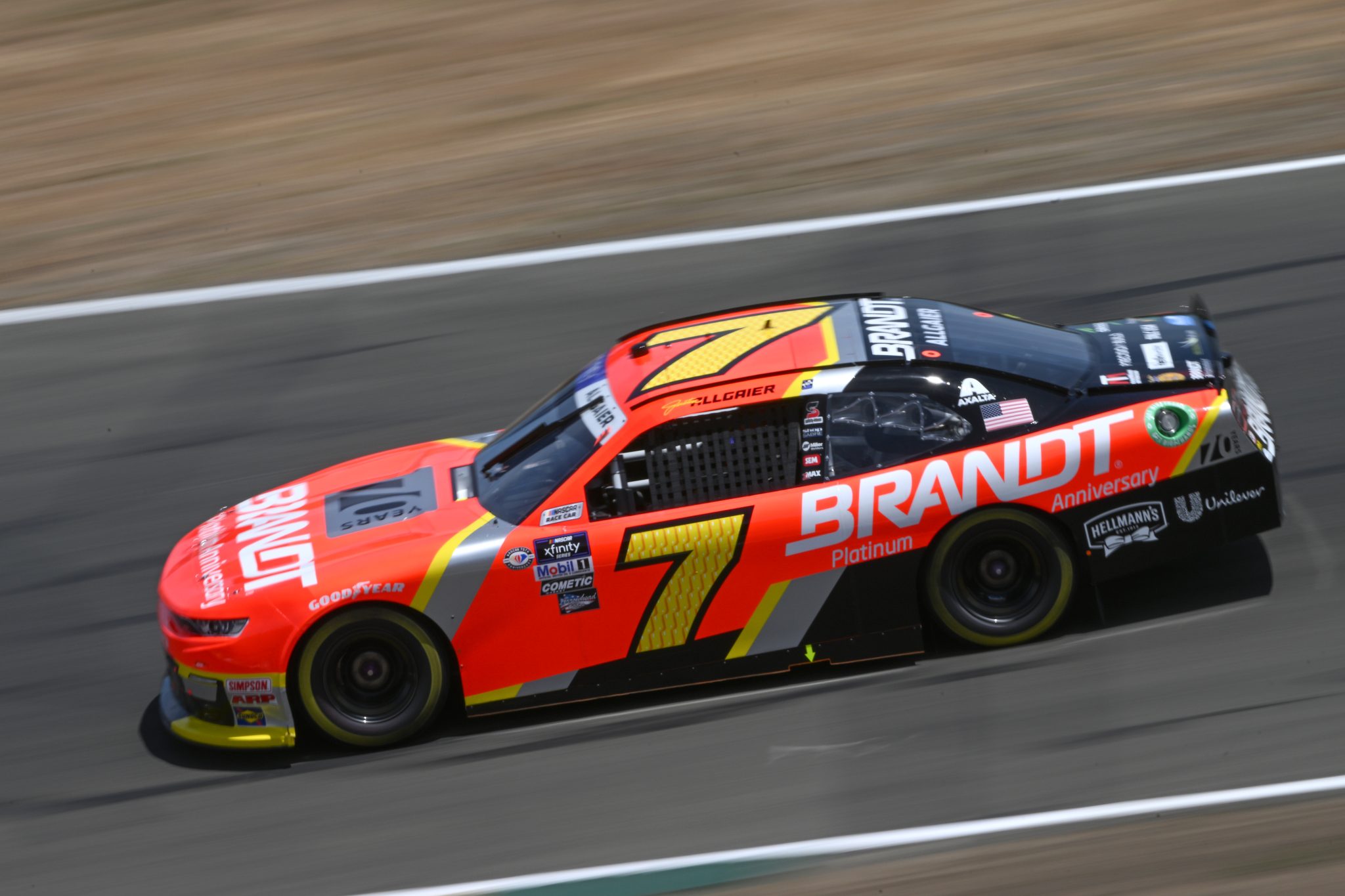 SONOMA, CALIFORNIA - JUNE 10: Justin Allgaier, driver of the #7 BRANDT Chevrolet, drives during qualifying for the NASCAR Xfinity Series DoorDash 250 at Sonoma Raceway on June 10, 2023 in Sonoma, California. (Photo by Logan Riely/Getty Images) | Getty Images
