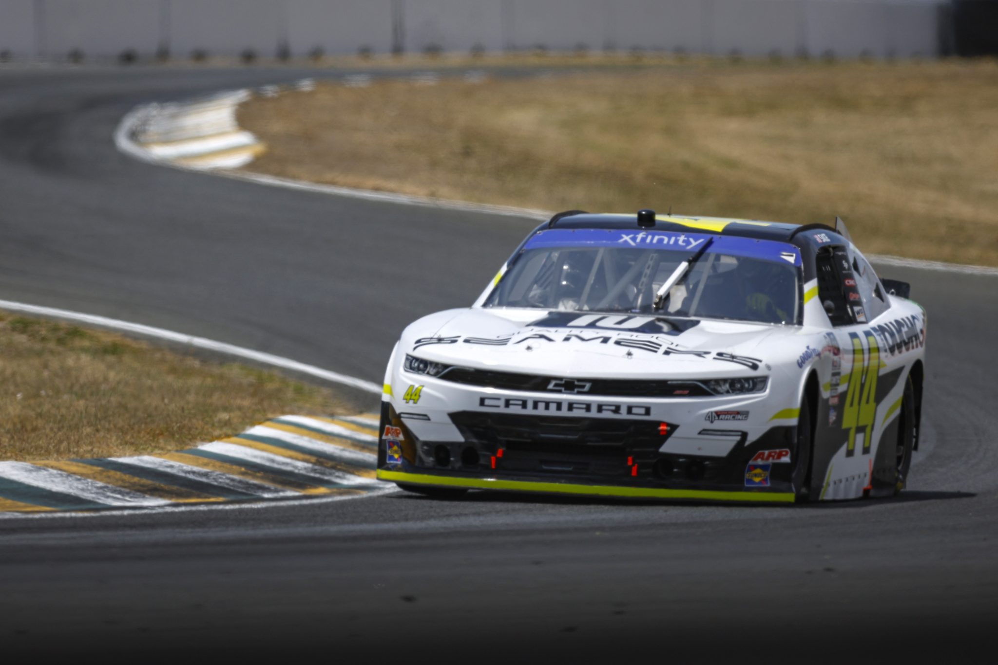 SONOMA, CALIFORNIA - JUNE 09: Sage Karam, driver of the #44 Quality Roof Seamers/ToughGuard Chevrolet, drives during practice for the NASCAR Xfinity Series DoorDash 250 at Sonoma Raceway on June 09, 2023 in Sonoma, California. (Photo by Sean Gardner/Getty Images) | Getty Images