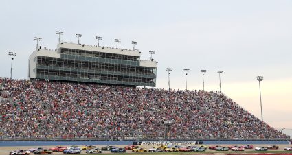 LEBANON, TENNESSEE - JUNE 26: Denny Hamlin, driver of the #11 FedEx Office Toyota, leads the field during the NASCAR Cup Series Ally 400 at Nashville Superspeedway on June 26, 2022 in Lebanon, Tennessee. (Photo by Meg Oliphant/Getty Images) | Getty Images