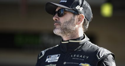 AUSTIN, TEXAS - MARCH 25: Jimmie Johnson, driver of the #84 Club Wyndham Chevrolet, waits in the garage area during qualifying for the NASCAR Cup Series EchoPark Automotive Grand Prix at Circuit of The Americas on March 25, 2023 in Austin, Texas. (Photo by Chris Graythen/Getty Images) | Getty Images