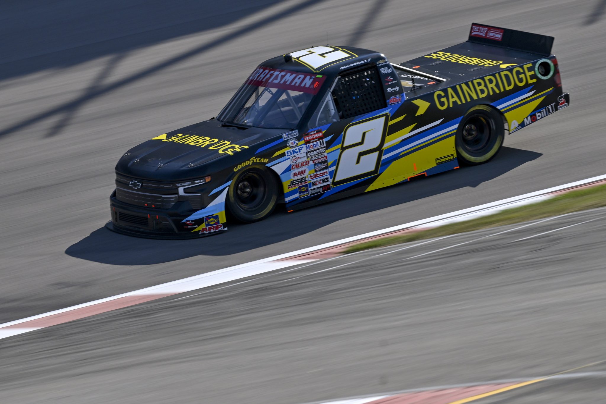 MADISON, ILLINOIS - JUNE 02: Nick Sanchez, driver of the #2 Gainbridge Chevrolet, drives during practice for the NASCAR Craftsman Truck Series Toyota 200 at WWT Raceway on June 02, 2023 in Madison, Illinois. (Photo by Jeff Curry/Getty Images) | Getty Images