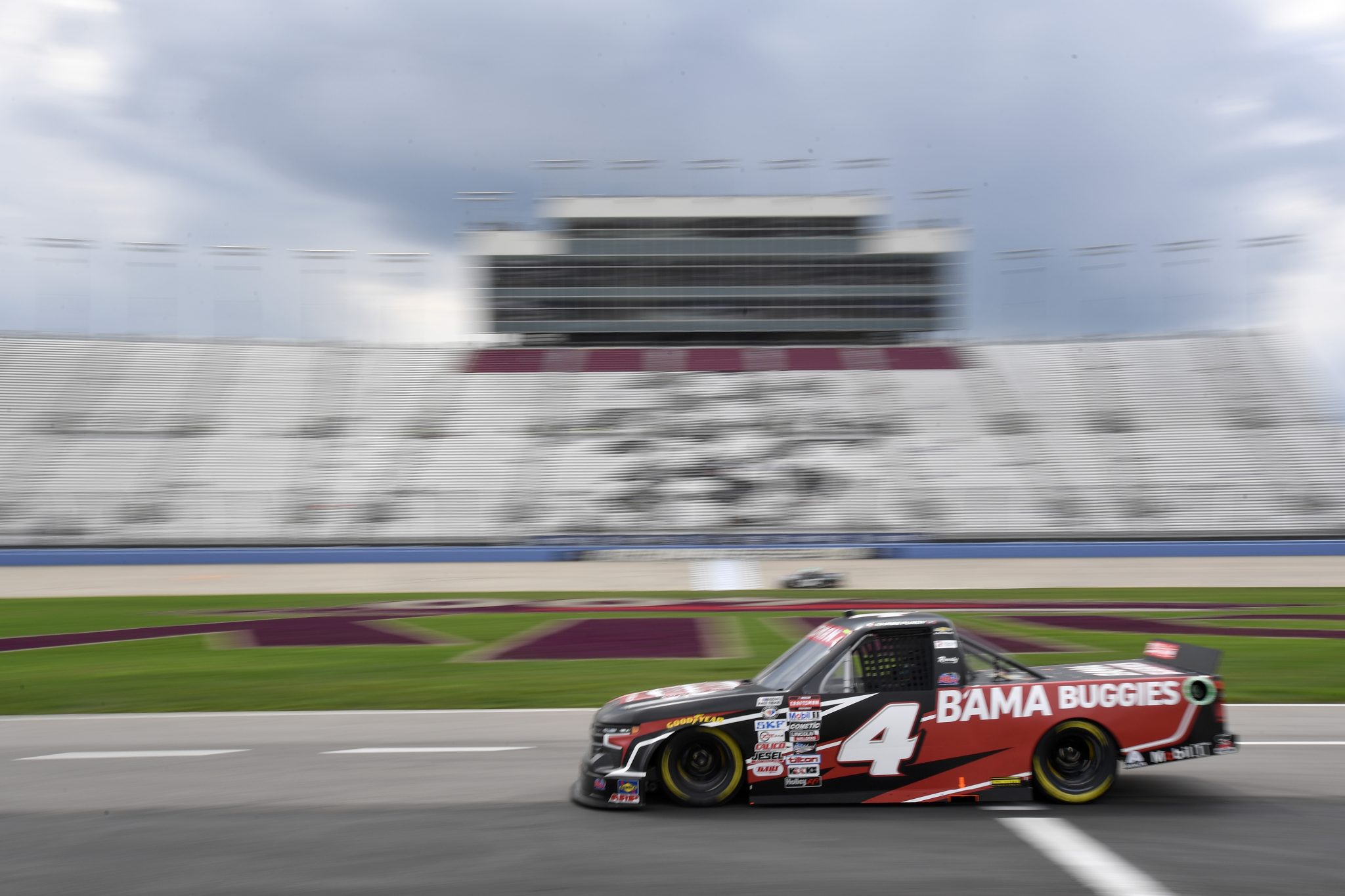 LEBANON, TENNESSEE - JUNE 23: Chase Purdy, driver of the #4 Bama Buggies Chevrolet, drives during practice for the NASCAR Craftsman Truck Series Rackley Roofing 200 at Nashville Superspeedway on June 23, 2023 in Lebanon, Tennessee. (Photo by Logan Riely/Getty Images) | Getty Images