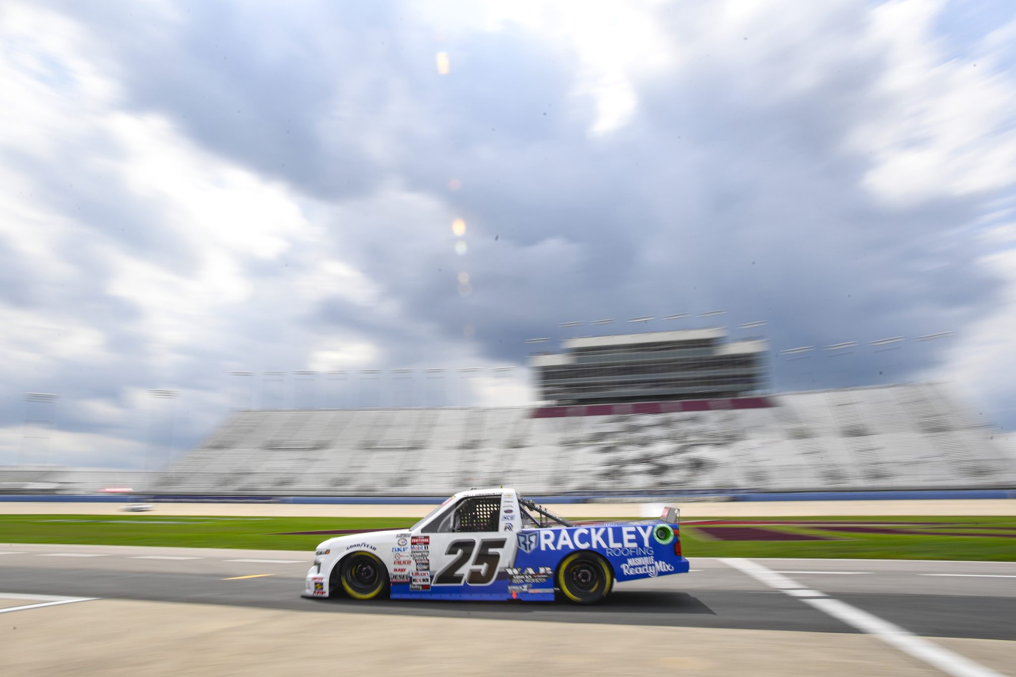 LEBANON, TENNESSEE - JUNE 23: Matt DiBenedetto, driver of the #25 Rackley Roofing/WAR Shocks Chevrolet, drives during practice for the NASCAR Craftsman Truck Series Rackley Roofing 200 at Nashville Superspeedway on June 23, 2023 in Lebanon, Tennessee. (Photo by Logan Riely/Getty Images) | Getty Images