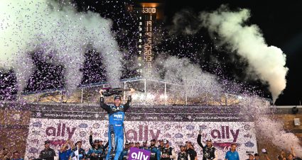 LEBANON, TENNESSEE - JUNE 25: Ross Chastain, driver of the #1 Worldwide Express Chevrolet, celebrates in victory lane after winning the NASCAR Cup Series Ally 400 at Nashville Superspeedway on June 25, 2023 in Lebanon, Tennessee. (Photo by Logan Riely/Getty Images) | Getty Images