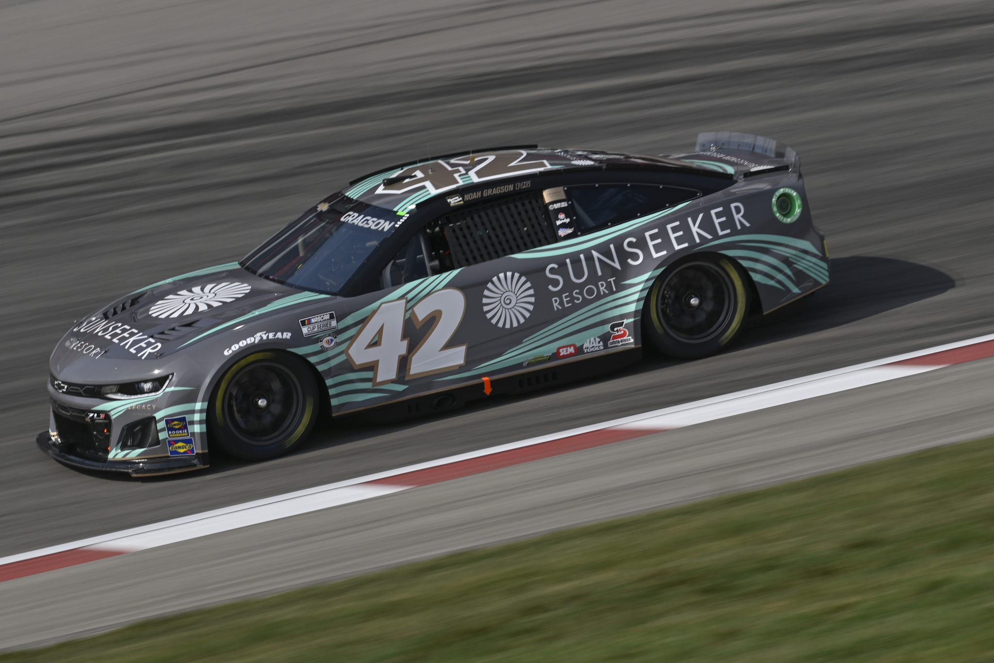 MADISON, ILLINOIS - JUNE 03: Noah Gragson, driver of the #42 Sunseeker Resort Chevrolet, drives during practice for the NASCAR Cup Series Enjoy Illinois 300 at WWT Raceway on June 03, 2023 in Madison, Illinois. (Photo by Jeff Curry/Getty Images) | Getty Images