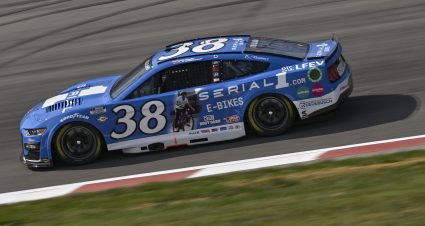 MADISON, ILLINOIS - JUNE 03: Todd Gilliland, driver of the #38 Serial 1 E-Bikes Ford, drives during practice for the NASCAR Cup Series Enjoy Illinois 300 at WWT Raceway on June 03, 2023 in Madison, Illinois. (Photo by Jeff Curry/Getty Images) | Getty Images