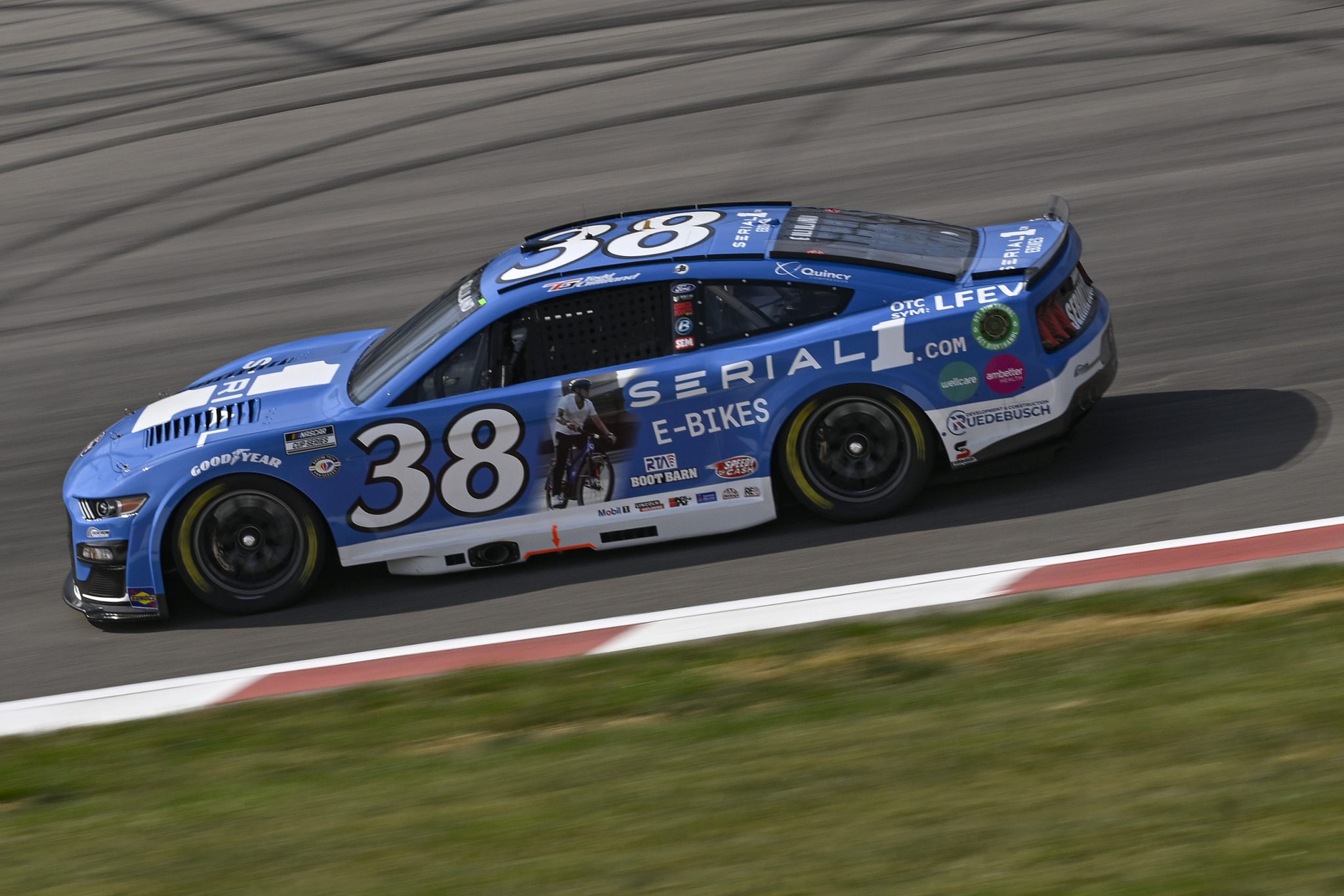 MADISON, ILLINOIS - JUNE 03: Todd Gilliland, driver of the #38 Serial 1 E-Bikes Ford, drives during practice for the NASCAR Cup Series Enjoy Illinois 300 at WWT Raceway on June 03, 2023 in Madison, Illinois. (Photo by Jeff Curry/Getty Images) | Getty Images