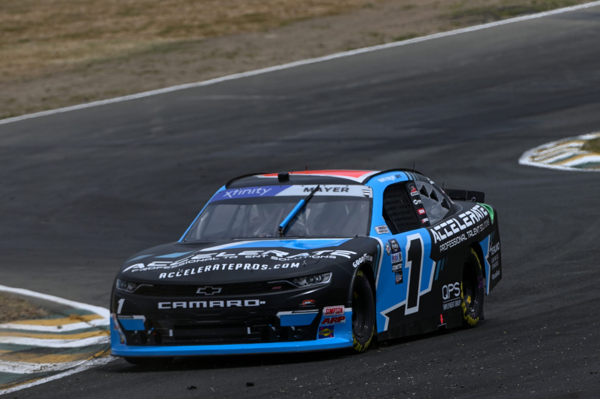 SONOMA, CALIFORNIA - JUNE 09: Sam Mayer, driver of the #1 Accelerate Pros Talent Chevrolet, drives during practice for the NASCAR Xfinity Series DoorDash 250 at Sonoma Raceway on June 09, 2023 in Sonoma, California. (Photo by Logan Riely/Getty Images) | Getty Images