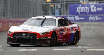 CHICAGO, ILLINOIS - JULY 01: Jenson Button, driver of the #15 Mobil 1 Ford, drives during qualifying for the NASCAR Cup Series Grant Park 220 at the Chicago Street Course on July 01, 2023 in Chicago, Illinois. (Photo by Chris Graythen/Getty Images) | Getty Images