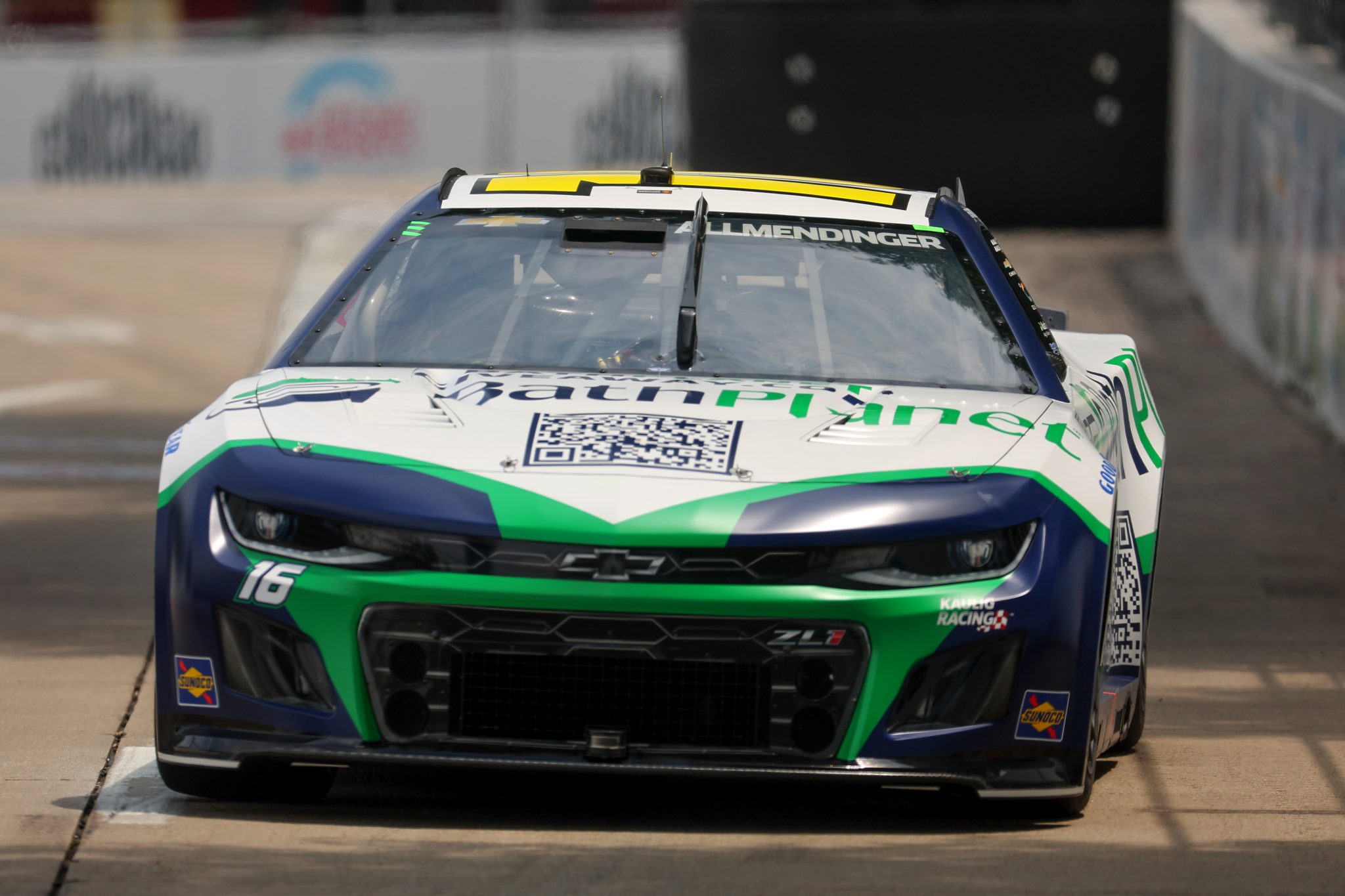 CHICAGO, ILLINOIS - JULY 01: AJ Allmendinger, driver of the #16 Bath Plant by BCI Acrylics Chevrolet, drives during practice for the NASCAR Cup Series Grant Park 220 at the Chicago Street Course on July 01, 2023 in Chicago, Illinois. (Photo by Michael Reaves/Getty Images) | Getty Images