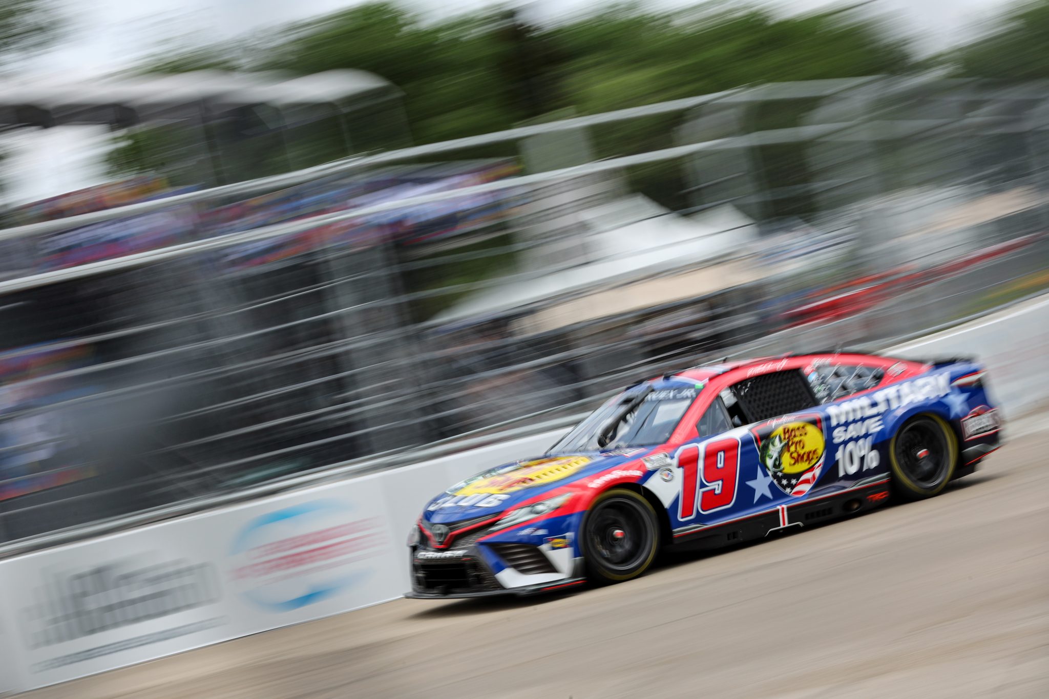 CHICAGO, ILLINOIS - JULY 01: Martin Truex Jr., driver of the #19 Bass Pro Shops Toyota, drives during practice for the NASCAR Cup Series Grant Park 220 at the Chicago Street Course on July 01, 2023 in Chicago, Illinois. (Photo by Michael Reaves/Getty Images) | Getty Images