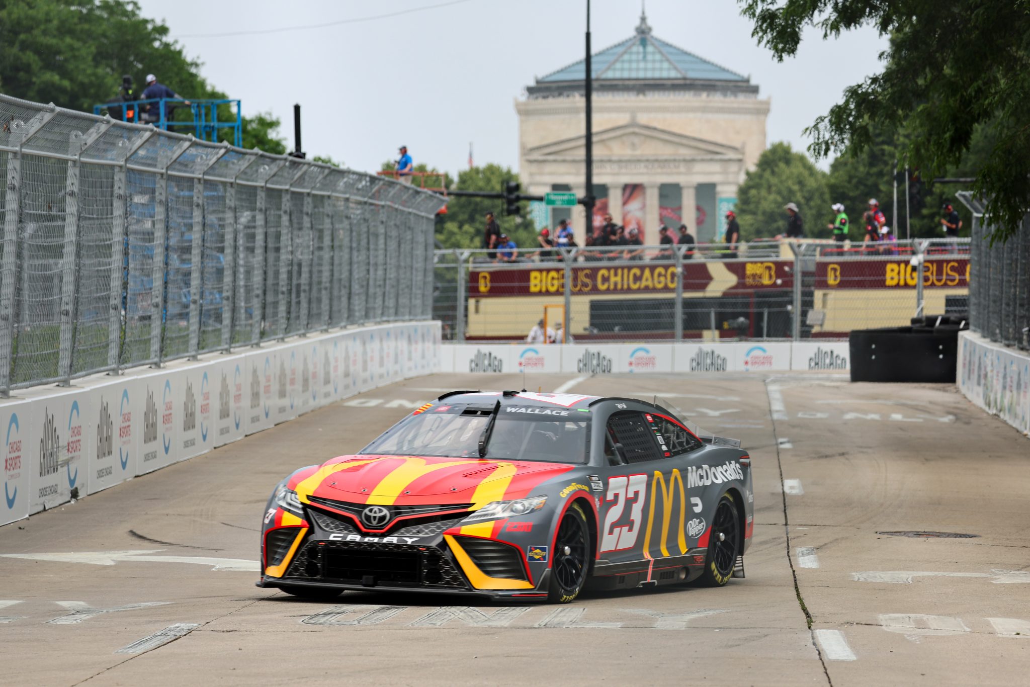 CHICAGO, ILLINOIS - JULY 01: Bubba Wallace, driver of the #23 McDonald's Toyota, drives during practice for the NASCAR Cup Series Grant Park 220 at the Chicago Street Course on July 01, 2023 in Chicago, Illinois. (Photo by Michael Reaves/Getty Images) | Getty Images