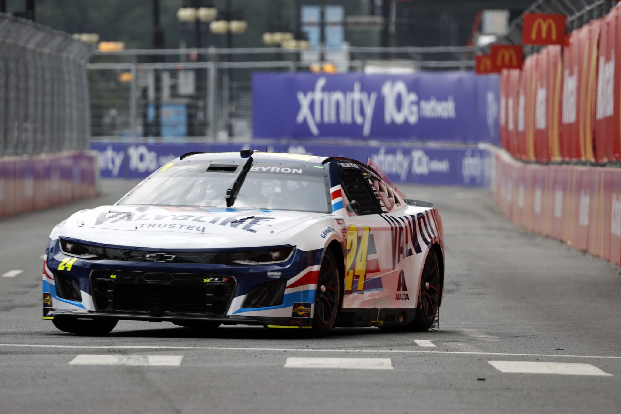CHICAGO, ILLINOIS - JULY 01: William Byron, driver of the #24 Valvoline Chevrolet, drives during qualifying for the NASCAR Cup Series Grant Park 220 at the Chicago Street Course on July 01, 2023 in Chicago, Illinois. (Photo by Chris Graythen/Getty Images) | Getty Images
