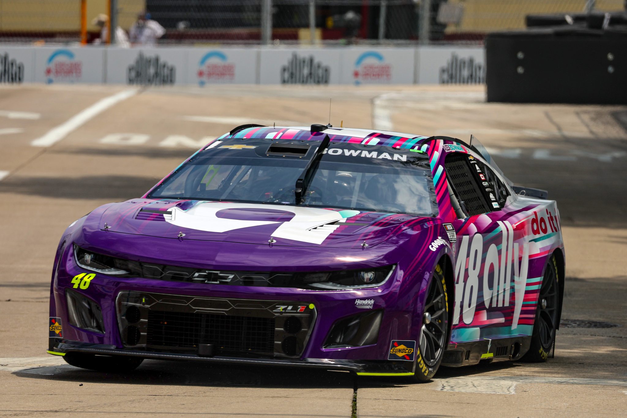 CHICAGO, ILLINOIS - JULY 01: Alex Bowman, driver of the #48 Ally Chevrolet, drives during practice for the NASCAR Cup Series Grant Park 220 at the Chicago Street Course on July 01, 2023 in Chicago, Illinois. (Photo by Michael Reaves/Getty Images) | Getty Images