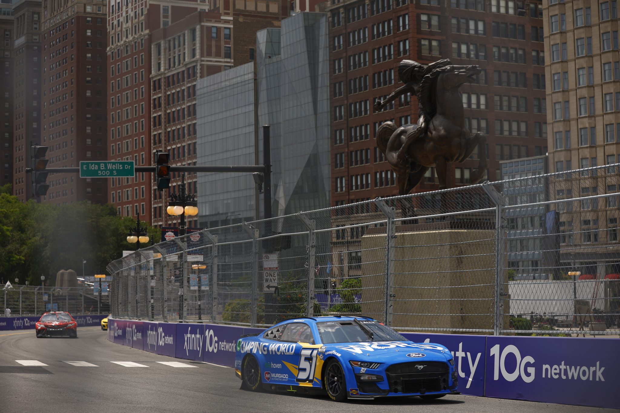 CHICAGO, ILLINOIS - JULY 01: Andy Lally, driver of the #51 Camping World Ford, drives during practice for the NASCAR Cup Series Grant Park 220 at the Chicago Street Course on July 01, 2023 in Chicago, Illinois. (Photo by Jared C. Tilton/Getty Images) | Getty Images