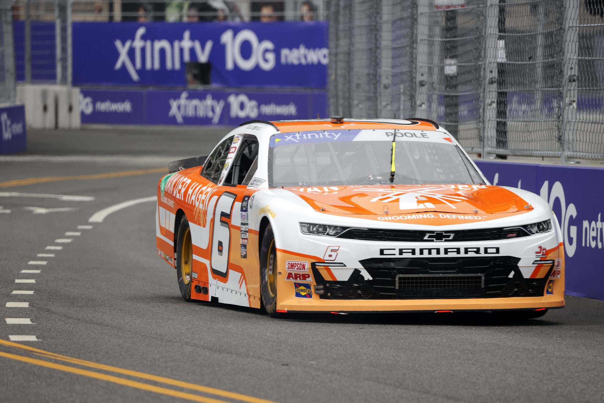 CHICAGO, ILLINOIS - JULY 01: Brennan Poole, driver of the #6 Van Der Hagen Grooming Chevrolet, drives during practice for the NASCAR Xfinity Series The Loop 121 at the Chicago Street Course on July 01, 2023 in Chicago, Illinois. (Photo by Chris Graythen/Getty Images) | Getty Images
