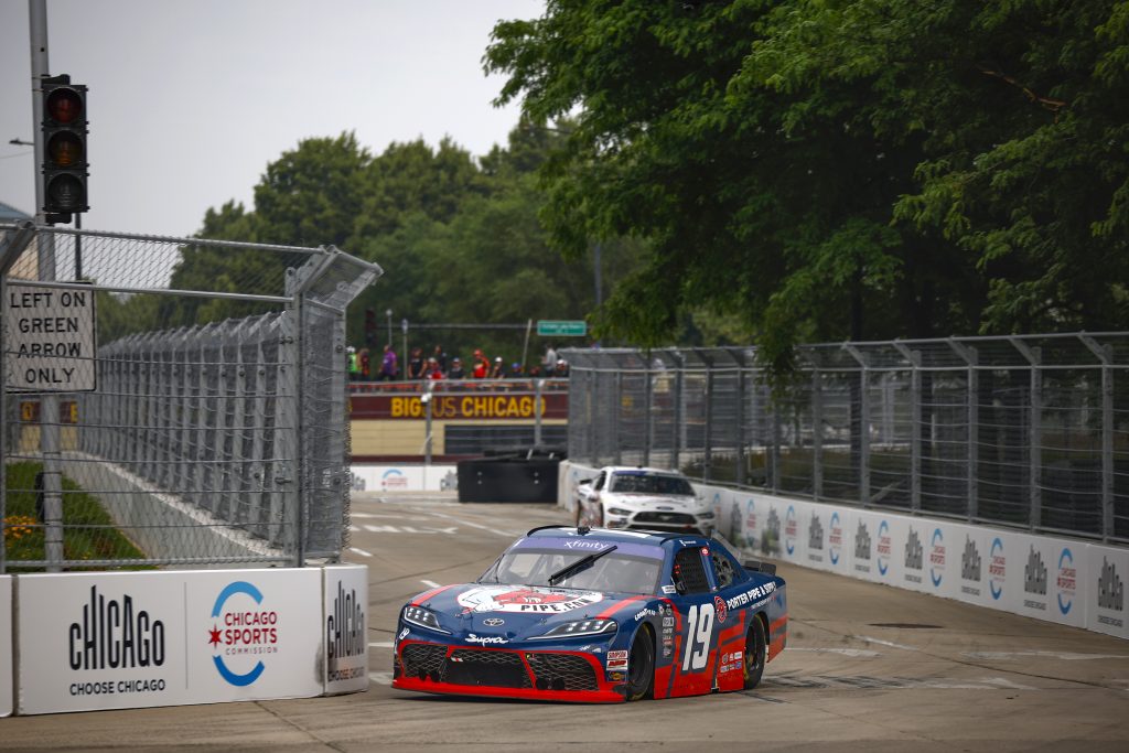 CHICAGO, ILLINOIS - JULY 01: Connor Mosack, driver of the #19 Porter Pipe and Supply Toyota, drives during the NASCAR Xfinity Series The Loop 121 at the Chicago Street Course on July 01, 2023 in Chicago, Illinois. (Photo by Jared C. Tilton/Getty Images) | Getty Images