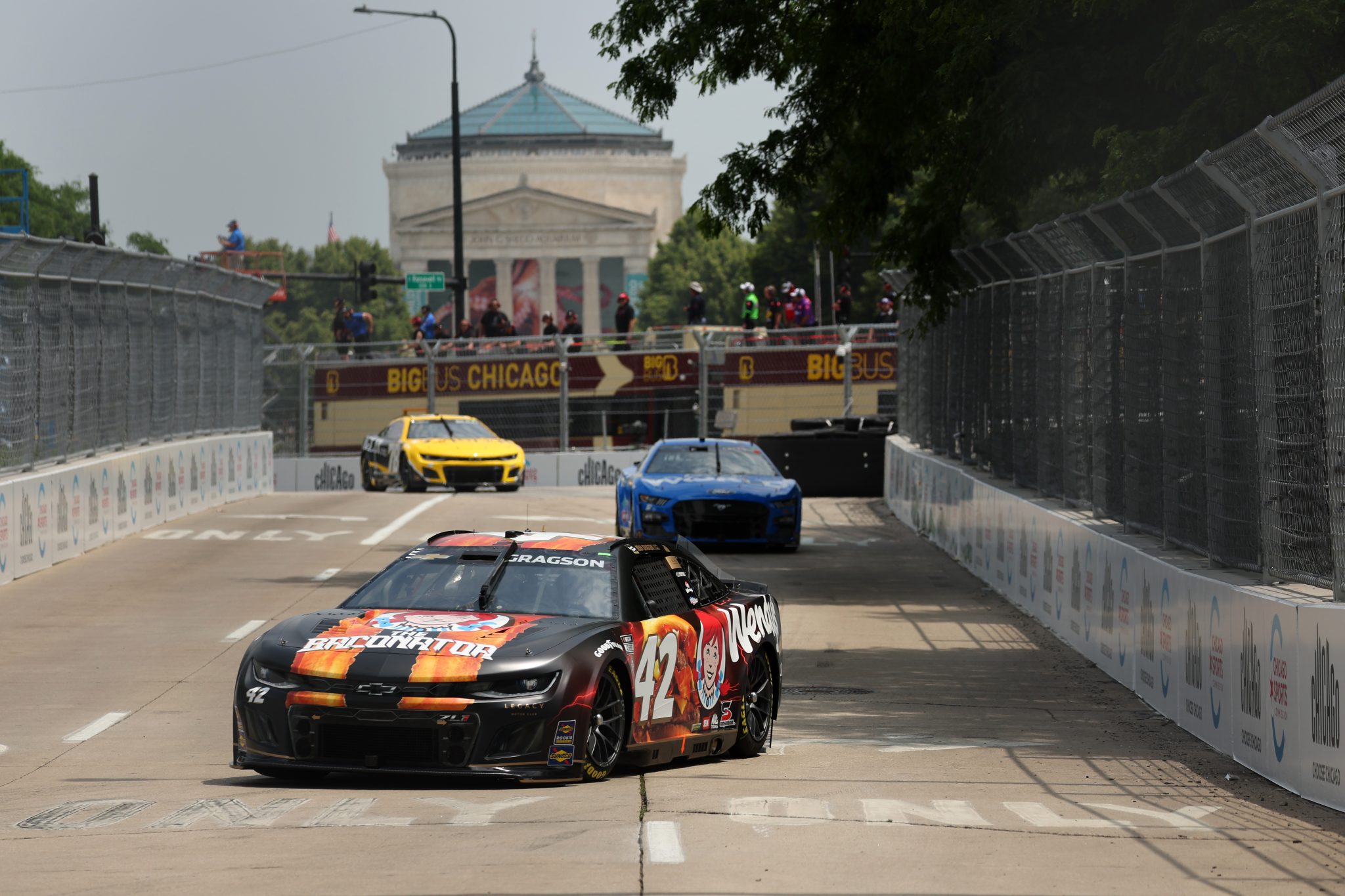 CHICAGO, ILLINOIS - JULY 01: Noah Gragson, driver of the #42 Wendy's Chevrolet, drives during practice for the NASCAR Cup Series Grant Park 220 at the Chicago Street Course on July 01, 2023 in Chicago, Illinois. (Photo by Michael Reaves/Getty Images) | Getty Images