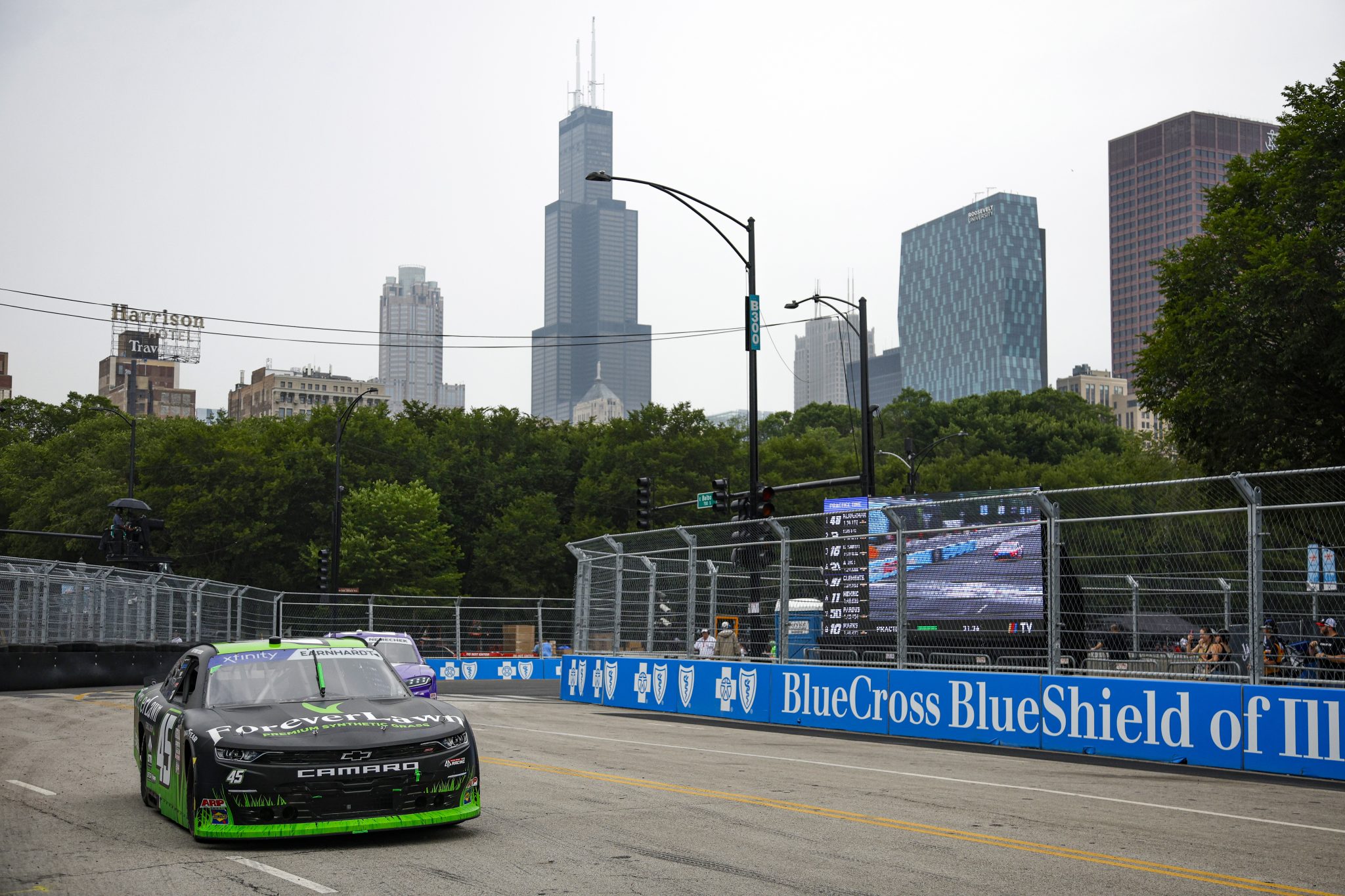 CHICAGO, ILLINOIS - JULY 01: Jeffrey Earnhardt, driver of the #45 ForeverLawn Chicago Chevrolet, drives during practice for the NASCAR Xfinity Series The Loop 121 at the Chicago Street Course on July 01, 2023 in Chicago, Illinois. (Photo by Sean Gardner/Getty Images) | Getty Images