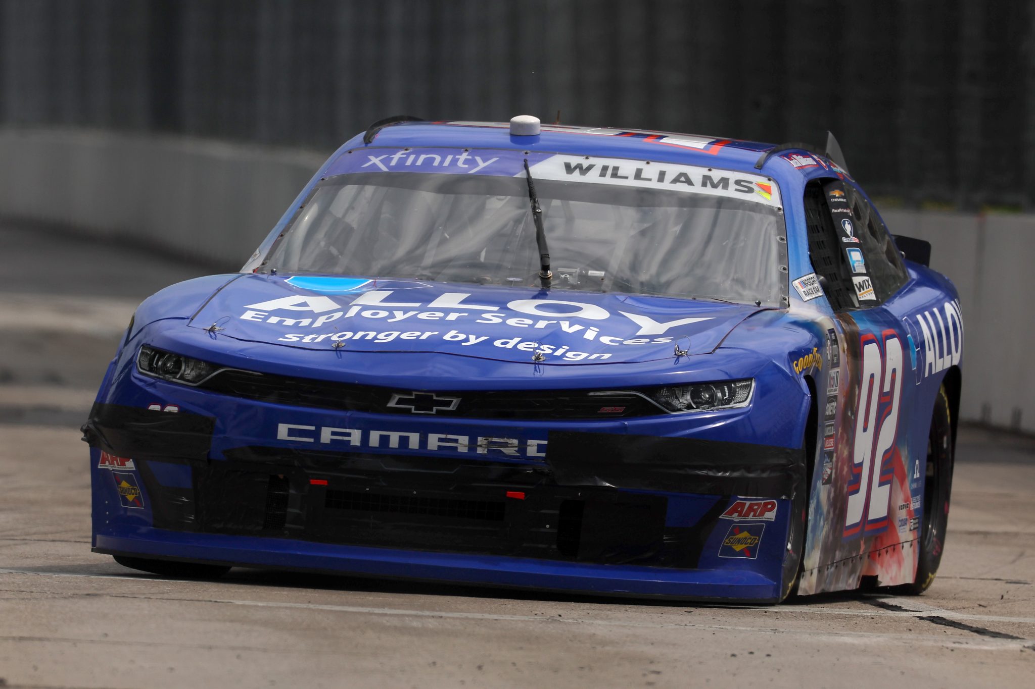 CHICAGO, ILLINOIS - JULY 01: Josh Williams, driver of the #92 Alloy Employer Services Chevrolet, drives during qualifying for the NASCAR Xfinity Series The Loop 121 at the Chicago Street Course on July 01, 2023 in Chicago, Illinois. (Photo by Michael Reaves/Getty Images) | Getty Images