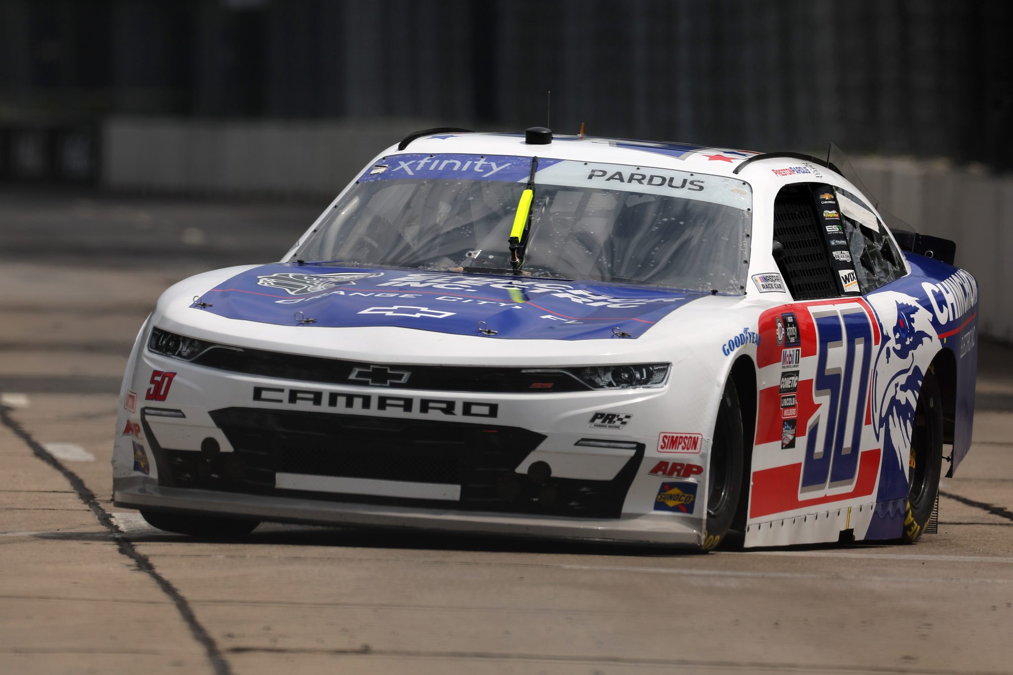 CHICAGO, ILLINOIS - JULY 01: Preston Pardus, driver of the #50 Chincor Electric Inc. Chevrolet, drives during qualifying for the NASCAR Xfinity Series The Loop 121 at the Chicago Street Course on July 01, 2023 in Chicago, Illinois. (Photo by Michael Reaves/Getty Images) | Getty Images