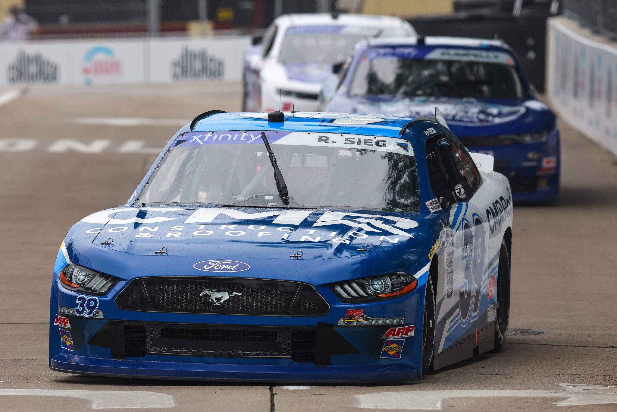 CHICAGO, ILLINOIS - JULY 01: Ryan Sieg, driver of the #39 CMRroofing.com Ford, drives during practice for the NASCAR Xfinity Series The Loop 121 at the Chicago Street Course on July 01, 2023 in Chicago, Illinois. (Photo by Michael Reaves/Getty Images) | Getty Images