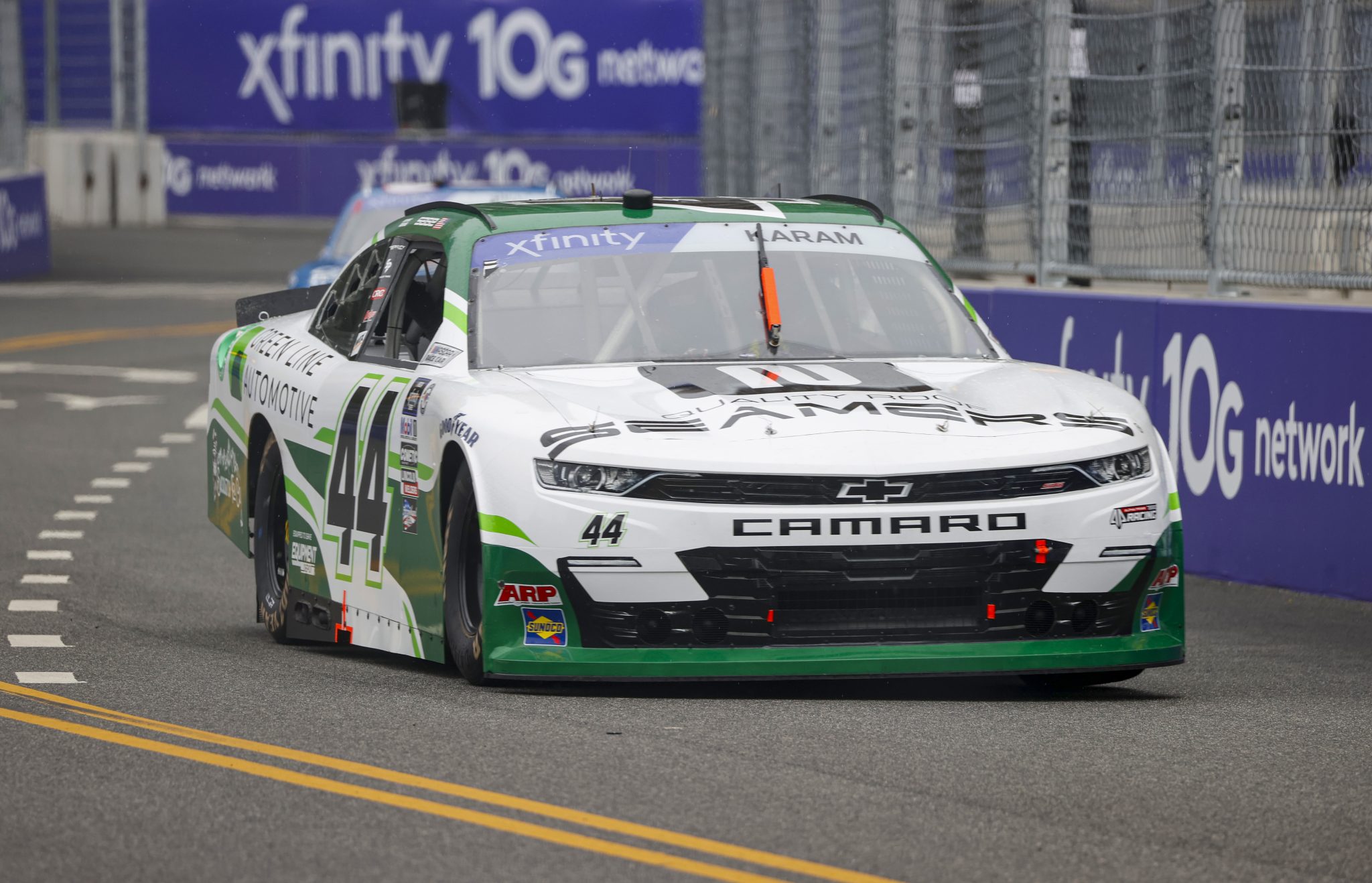 CHICAGO, ILLINOIS - JULY 01: Sage Karam, driver of the #44 Green Line Automotive Chevrolet, drives during practice for the NASCAR Xfinity Series The Loop 121 at the Chicago Street Course on July 01, 2023 in Chicago, Illinois. (Photo by Chris Graythen/Getty Images) | Getty Images
