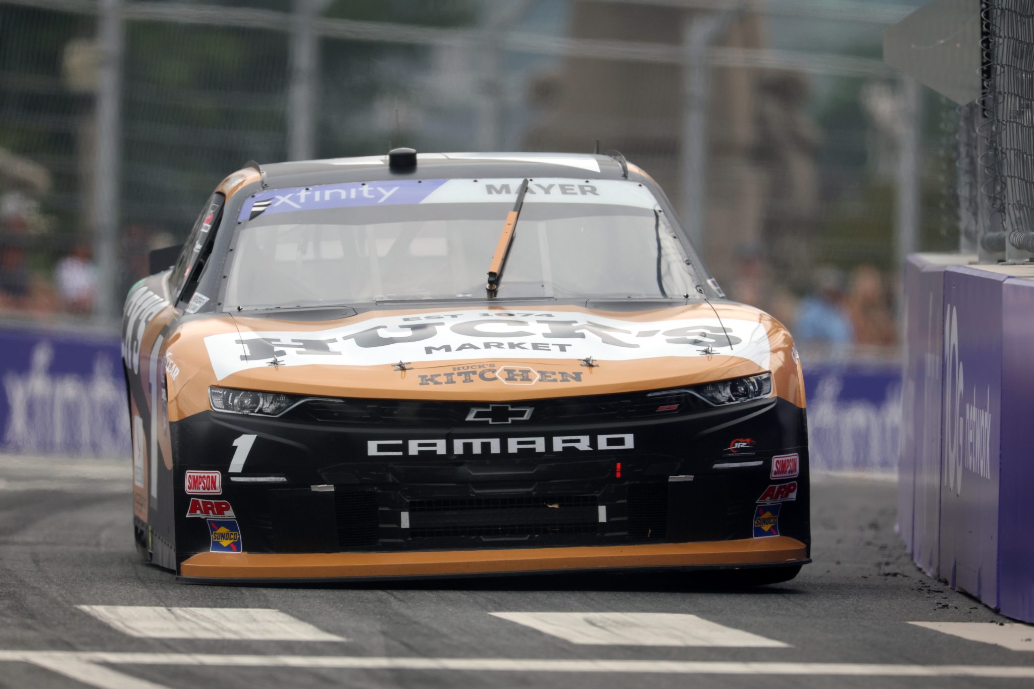 CHICAGO, ILLINOIS - JULY 01: Sam Mayer, driver of the #1 Huck's Market Chevrolet, drives during the NASCAR Xfinity Series The Loop 121 at the Chicago Street Course on July 01, 2023 in Chicago, Illinois. (Photo by Michael Reaves/Getty Images) | Getty Images