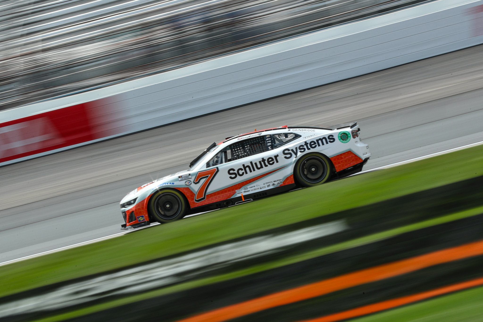 LOUDON, NEW HAMPSHIRE - JULY 15: Corey LaJoie, driver of the #7 Schluter Systems Chevrolet, drives during qualifying for the NASCAR Cup Series Crayon 301 at New Hampshire Motor Speedway on July 15, 2023 in Loudon, New Hampshire. (Photo by Meg Oliphant/Getty Images) | Getty Images