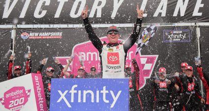 LOUDON, NEW HAMPSHIRE - JULY 15: John Hunter Nemechek, driver of the #20 Persil Toyota, celebrates in victory lane after winning the NASCAR Xfinity Series Ambetter Health 200 at New Hampshire Motor Speedway on July 15, 2023 in Loudon, New Hampshire. (Photo by Jonathan Bachman/Getty Images) | Getty Images