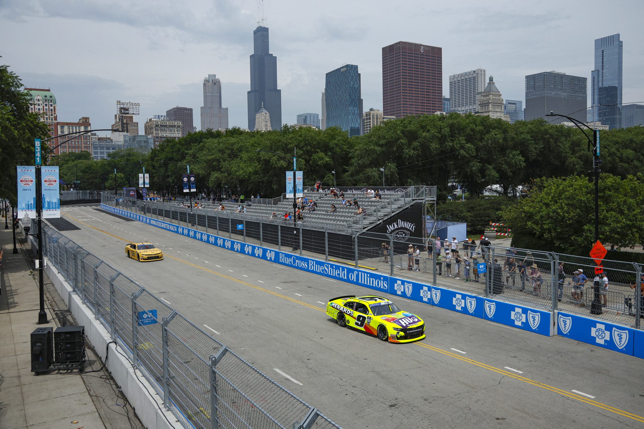CHICAGO, ILLINOIS - JULY 01: Brandon Jones, driver of the #9 Menards/Little Hug Chevrolet, drives during qualifying for the NASCAR Xfinity Series The Loop 121 at the Chicago Street Course on July 01, 2023 in Chicago, Illinois. (Photo by Sean Gardner/Getty Images) | Getty Images