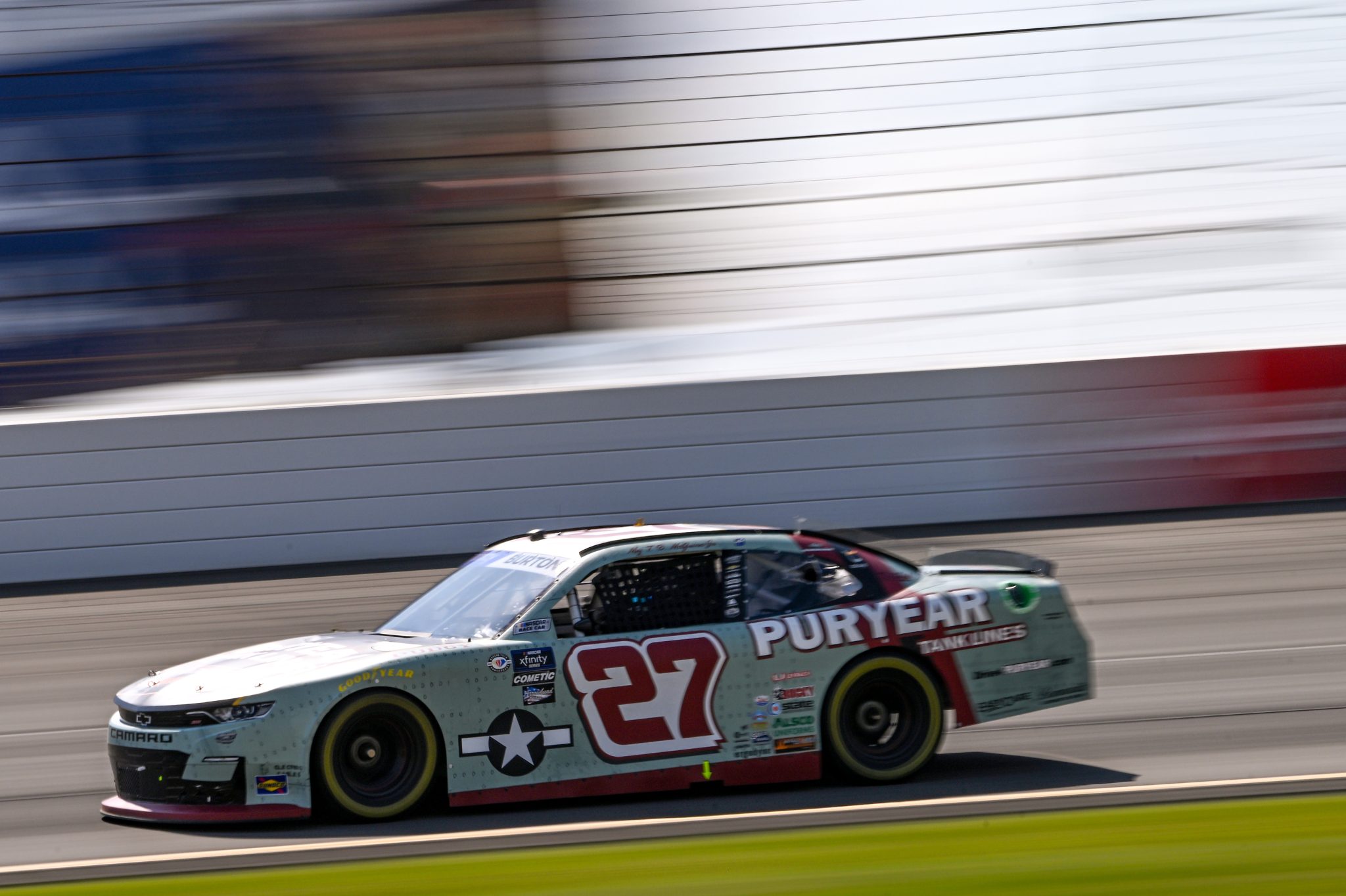 LONG POND, PENNSYLVANIA - JULY 21: Jeb Burton, driver of the #27 Puryear Tank Lines Chevrolet, drives during practice for the NASCAR Xfinity Series Pocono 225 at Pocono Raceway on July 21, 2023 in Long Pond, Pennsylvania. (Photo by Logan Riely/Getty Images) | Getty Images